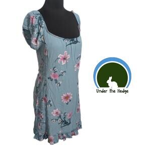 REVAMPED Blue Floral Gauzy Smocked Mini Ruffle Dress Fits Large F2